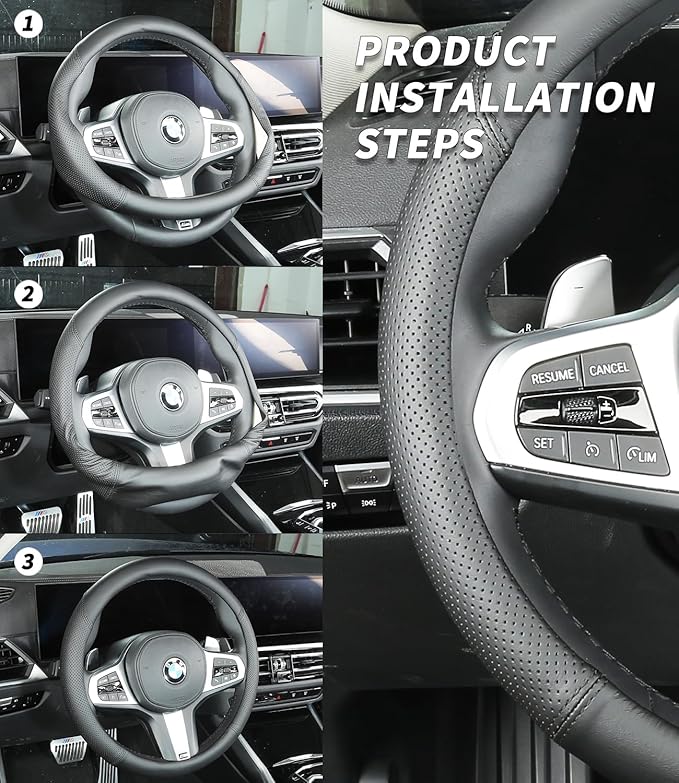 Custom-Fit for Subaru Steering Wheel Cover, Genuine Leather Steering Wheel Cover, Non-Slip, Breathable, for Subaru Accessories (Black (Black line), for Subaru)