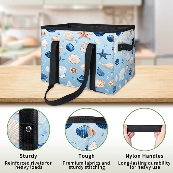 Reusable Grocery Bags Heavy Duty Shopping Bags Foldable Large Tote Bags with Long Handles & Hard Bottom