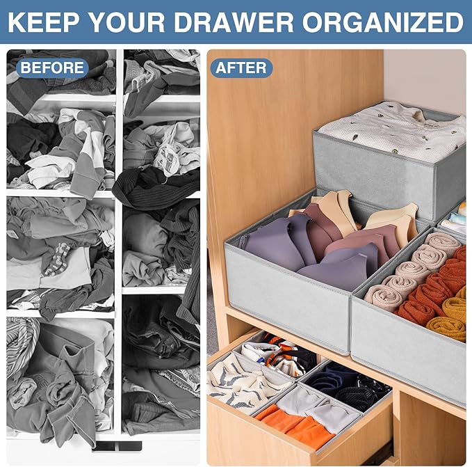 Criusia Drawer Organizer Clothes 24 Pack, Fabric Closet Organizers and Storage Bins for Underwear Sock, Odorless Dresser Draw