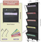 Weekly Over the Door File Organizer, Hanging File Folders Wall Organizer with 5 Large Pockets for Papers, Charts, Mails, Maga
