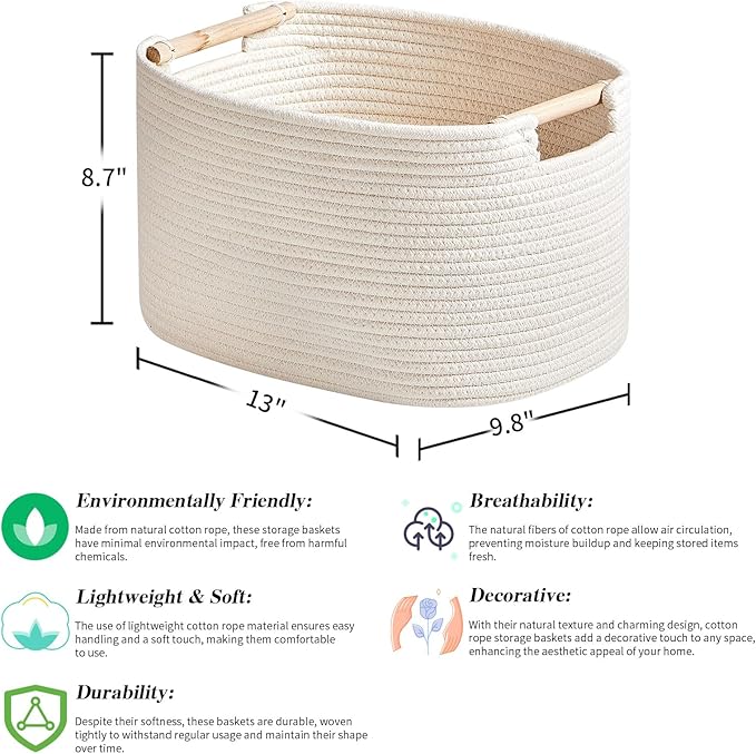 R RUNKA 3 Pack Storage Basket for Cabinet and Toy Organization - 13"x9.8"x8.7" Baskets for Storage - Baby Toy Bin - Toy Stora