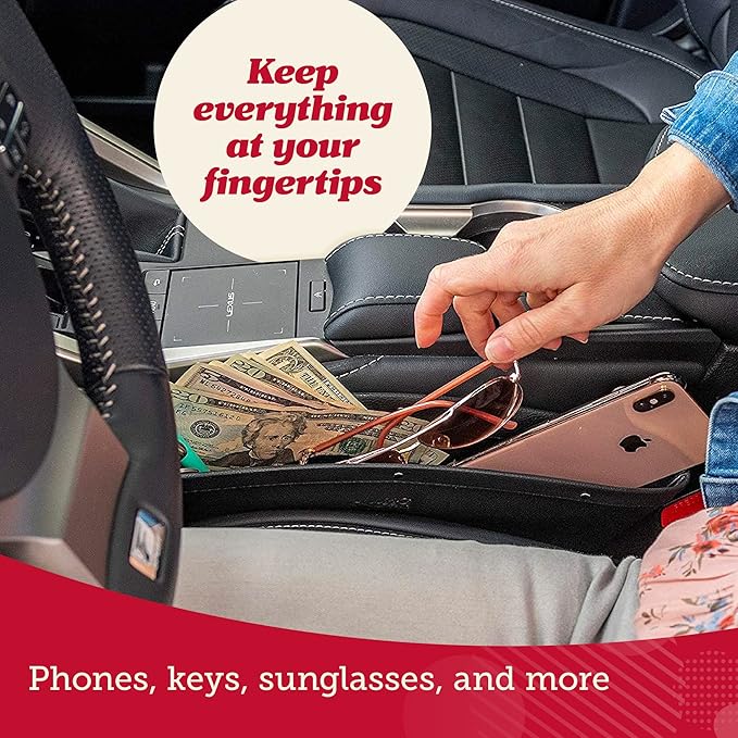Lusso Gear Car Seat Gap Organizer - Pack of 2 - Prevents Items Falling & Seat Gap Filler - Universal Fit 0.5"-2" Slots & Automotive Use - Easy Clean Design for Auto Accessories - Gray Faux Leather