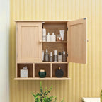 TaoHFE Natural Wooden Color Bathroom Wall Cabinet with 2 Door Adjustable Shelves,Over The Toilet Storage Wall Mounted Medicin