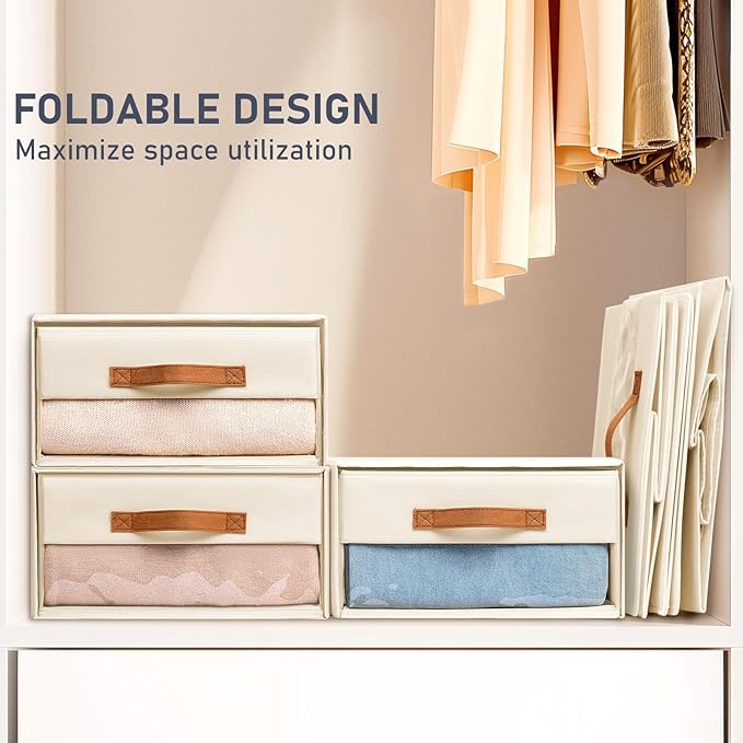 DIMJ Closet Organizers and Storage - Foldable Storage Bins with Drawers Fabric Stackable Storage Drawers with Clear Window,Fa