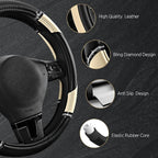 Road Comforts Leather Steering Wheel Cover - Made with PVC Leather - Anti-Slip, Universal Fit 14 1/2 inches to 15 inches - Mi