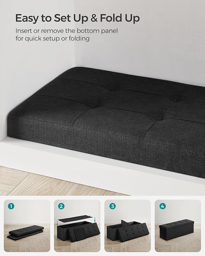 SONGMICS MAZIE Collection - 43 Inches Folding Storage Ottoman Bench, Ottoman Foot Rest, End of Bed Bench, Storage Chest, Load