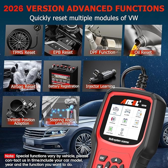 ANCEL VD700 OBD2 Diagnostic Code Reader Scan Tool Fit for Volkswagen Audi VW Skoda Seat, All Functions OBD11 Scanner for VAG