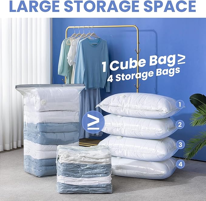 6 Pack Vacuum Storage Bags, Jumbo Cube 31x40x15 Inch, Extra Large Vacuum seal Bgas for Comforters, Blankets, Pillow, Quilts, 