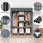 VTRIN Portable Closet Wardrobe for Hanging Clothes with 2 Hanging Rods and 8 Storage Organizer Shelves,Sturdy Large Wardrobe 