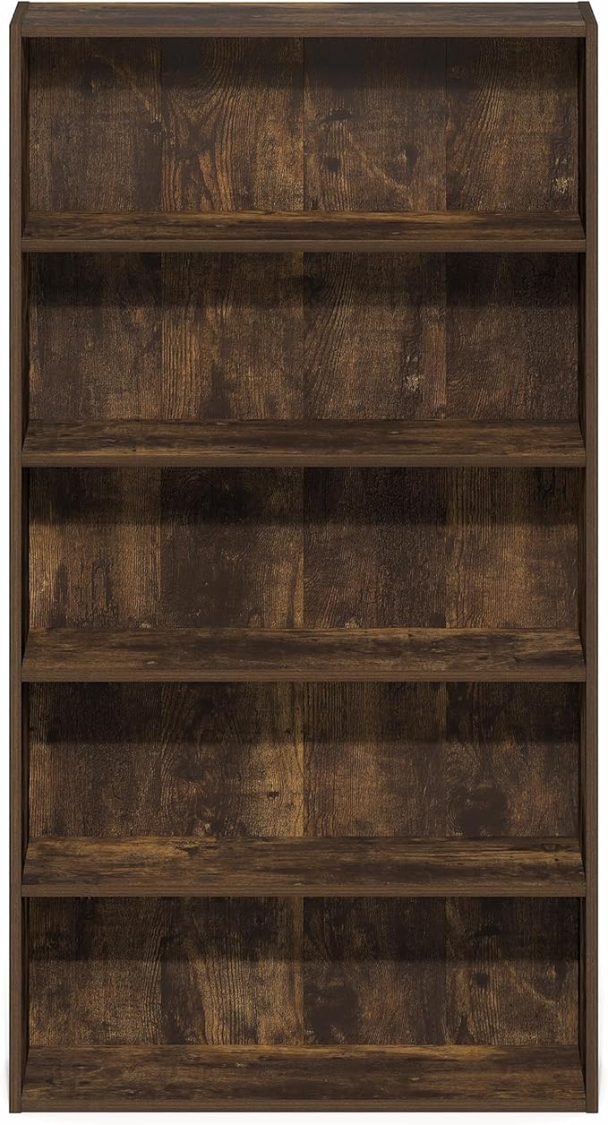 Furinno Basic Book Shelf, 5-Tier Bookshelf, Storage Organizer Bookcase with Open Shelf, 7 x 24 x 44, for Living Room, Bedroom