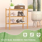 ROMGUAR CRAFT 3-Tier Bamboo Small Shoe Rack, Free Standing Wood Shoe Shelf Storage Organizer for Closet Entryway Stackable (N