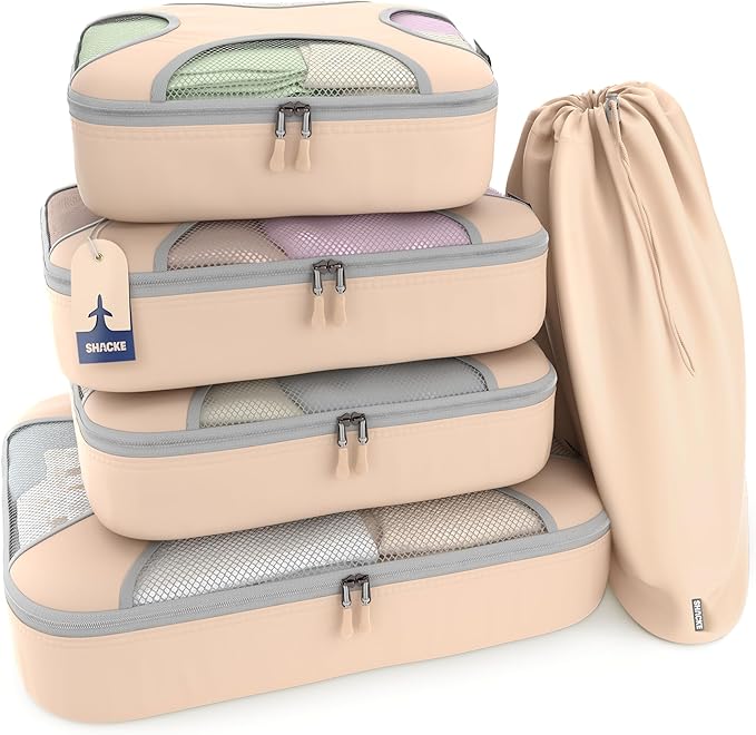 Shacke Packing Cubes for Travel 5 Set - Premium Luggage Organizer Bags - Versatile Travel Organizer for Women and Men - Optim