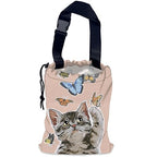 Cute Cat Car Garbage Bag,Flying Butterflies Waterproof Small Car Trash Bag Hanging Back of Seat,Drawstring Hanging Car Trash Bag with Adjustable Buckle for Car Accessories