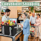 Reusable Grocery Bags (3 Pack ) - Heavy Duty Eco Tote Bags with Box Shape to Stand Up, Hold Up to 65 Lbs - Stay Open & Fold Flat - Foldable Reusable Shopping Bags with Long Handles & Hard Bottom