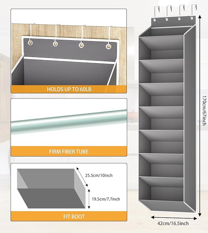 KYEVIS Over The Door Shoe Organizer Storage Fit 16-24 Pairs Hanging Shoe Rack Organiser for Closet Door, Deep Pocket Shoe Hol