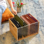 Sbanmao Letter/Legal Bamboo Acrylic File Box Organizer, Hanging File Folder Storage Boxes, Decorative Document Crate Transpar