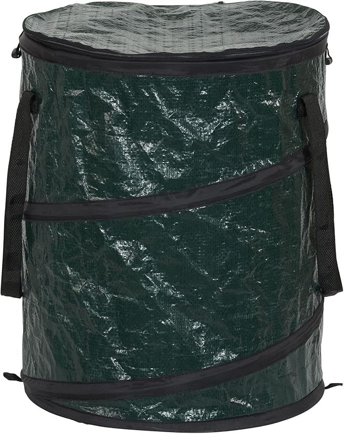 Household Essentials Pop Up Hamper, Pop Up Camping Trash Can, Great for Outdoor or Indoor Use, Portable and Collapsible with Zippered Top, Green