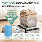 Cozy Essential Travel Vacuum Storage Bags with Rechargeable Cordless USB Pump, Space Saver Bags for Luggage, Suitcase, Carry-