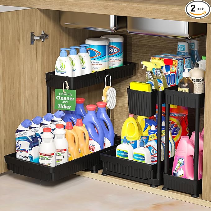 Sevenblue 3 Pack Multi-Purpose Pull-Out Storage Organizers, 2-Tier L-Shaped Under Sink/Cabinet Organizers and Storage for Bat