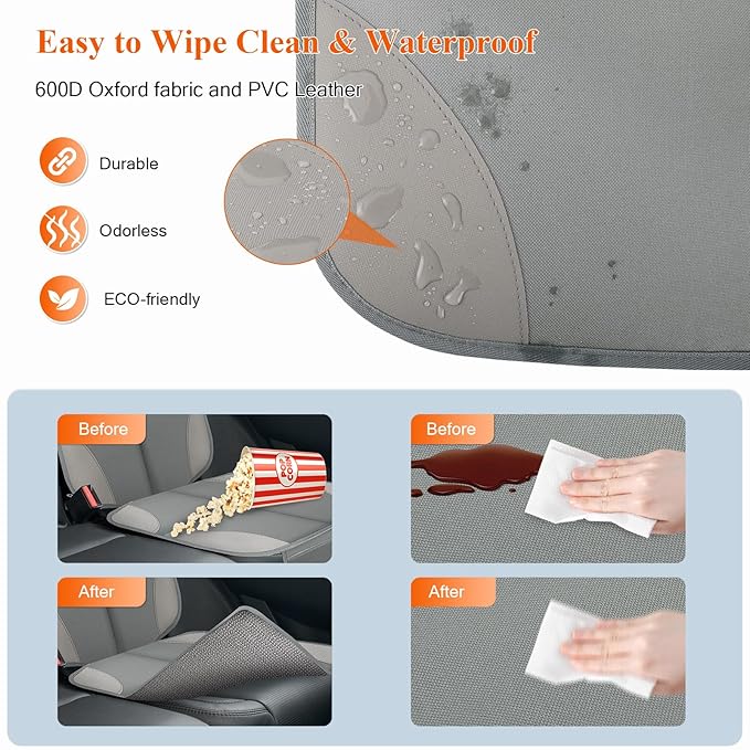 Car Seat Protector, Waterproof 600D Fabric Seat Cushion for Child Car Seat with Thickest Pad, Storage Pockets, Back Car Seat 