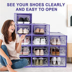 Kuject Shoe Organizers Storage Boxes for Closet, 12 Pack Clear Plastic Stackable Storage Bins with Lids, Under Bed Shoe Conta