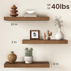 30Inch Floating Shelves for Wall, 12 Inch Deep Shelves for Bedroom, Kitchen, Bathroom Wall Mounted, Rustic Wood Floating Shel