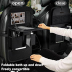 Aiuwo Car Backseat Organizer with Tablet Holder Storage Kick Mat Seat Protector,PU Leather Premium Car SeatBack Organizer r with Foldable Table for Kids Toddlers Travel (Carbon Black, Weave)