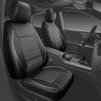 CAR PASS Piping PU Leather Car Seat Cover Full Set, Inside Zipper Design and Reserved Opening Holes, Airbag Compatible,Universal FIT for Car, SUVs,Van,Trucks（Full Set, Black & Silver