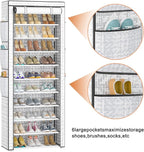 OYREL Shoes Rack 10 Tier Tall Shoe Rack with Storage Pockets, Fabric Covered Shoe Racks,Metal Shoes Rack Organizer for Closet