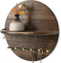 Rebee Vision Acacia Wood Decorative Key Holder Wall Mount for Home Decor- Farmhouse Round Key Holder for Wall with Shelf & 11