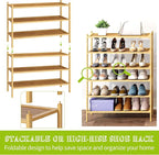 BMOSU 3-Tier Bamboo Shoe Rack Premium Stackable Shoe Shelf Storage Organizer for Hallway Closet Living Room Entryway Organize
