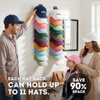 2 Pack Hat Organizer for Baseball Caps,Detachable DIY Hat Rack for Wall Hold Up to 22 Hats,Baseball Cap Organizer Cap Holder 