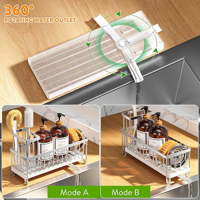 Cisily Sponge Holder for Kitchen Sink, Sink Caddy Organizer with High Brush Holder, Kitchen Countertop Organizers and Storage