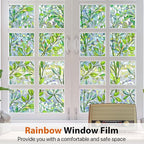 Niviy Window Privacy Film Stained Glass Window Film with Installation Tools, Rainbow Windows Decorative Decals Non-Adhesive Reusable for Home, Bathroom, Glass Door (Leaf Rainbow, 23.6 x 78.7 in)