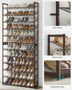 SONGMICS Shoe Rack, 12-Tier Shoe Organizer, Metal Rack for Garage, Set of 2, 6-Tier Stackable Shelf, with Adjustable Flat or 
