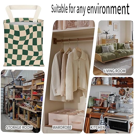 Car Garbage Can, Seat Back Hanging Cute Car Trash Can Bag, Car Organizer and Storage Bag for Travelling, Outdoor Cute Green Checkerboard