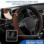 Skechers Steering Wheel Cover, Memory Foam Car Steering Wheel Cover,14.5-15inch Anti-Slip Safety Comfortable Desgin, Universa