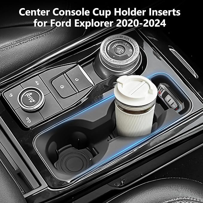 Cup Holder Inserts for Ford Explorer 2020-2024 Accessories, Non-Slip Silicone Center Console Protector Organizer to Prevent Spills & Scratches for Explorer Interior Accessories