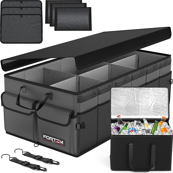 FORTEM Trunk Organizer with Cooler For SUV Car Trunk, Foldable Storage, Car Accessories for Women Men, Collapsible Bag, Perfect