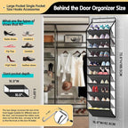 Kotkn 10 Tier Hanging Shoe Rack - Heavy Duty Behind The Door Hanging Shoe Rack, Sturdy Oxford Cloth, 20+ Pairs Over The Door 