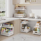 2 Pack Under Sink Organizer With Next-Gen Ball-Bearing Slides,2-Tier Precision Mesh Pull Out Cabinet Drawers Storage for Bath