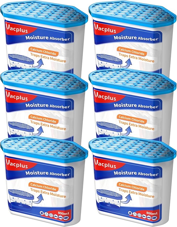 Vacplus Moisture Absorbers 6 pack, Portable Humidity Absorber Boxes for Your Bathroom, Closet & Car, Dehumidifier with