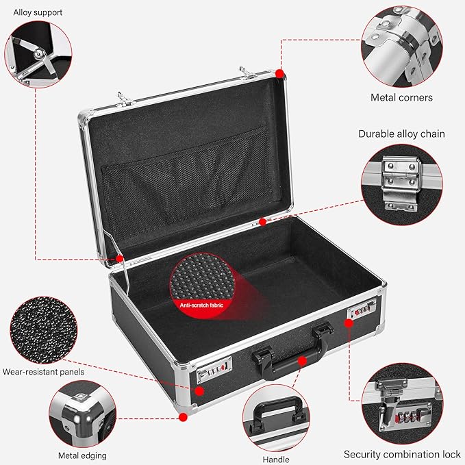 LOCKCURX File Organizer Storage Box - 18.9 x 14.6 x 6.3 Inch X-Large, Portable Locking Storage Totes with Dual Combination Lo