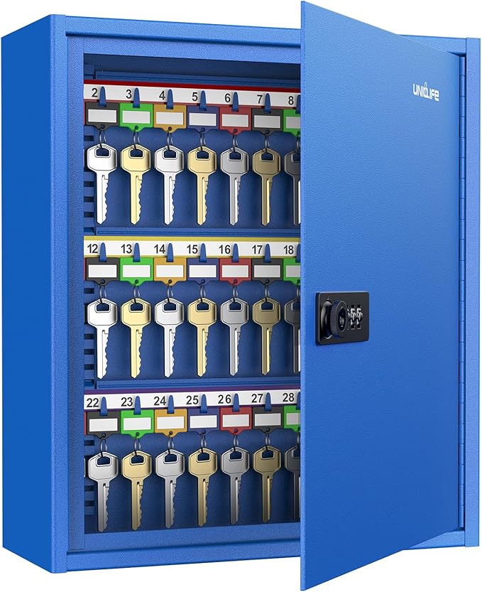 Uniclife 60 Keys Key Lock Box with Code, Wall Mount Key Box, Key Cabinet with Key Racks and Tags, Lock Box for Keys, Key Lock