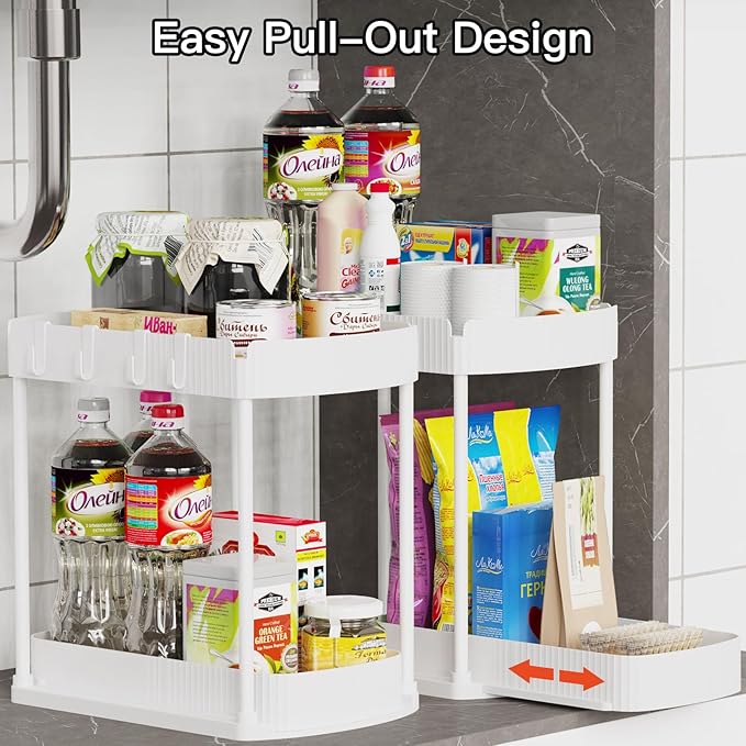 Ukeetap 2 Pack Multi-Purpose Pull-Out Storage Organizers, Under Sink Organizers and Storage for Bathroom & Kitchen, Under Cab
