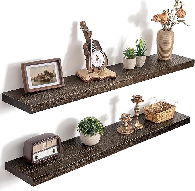 40 Inch Floating Shelves for Wall, 8"D High End Solid Hardwood Shelves for Decor Storage, Rustic Wall Shelves with Invisible 