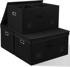 Graciadeco 75 Quarts Extra Large Decorative Storage Bins with Lids, 3 Packs Black Collapsible Storage Bins with Lids, Stackab