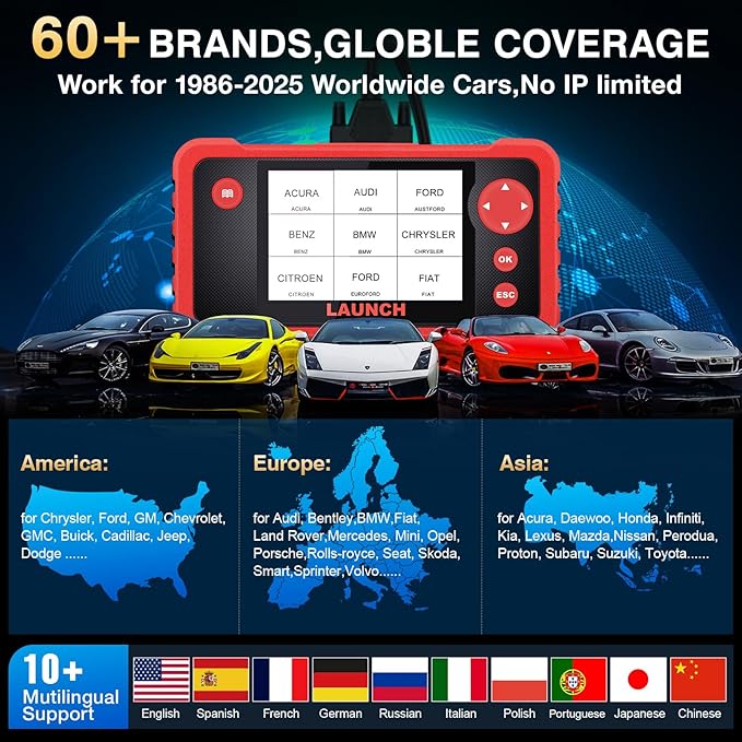 LAUNCH CRP123 V2.0 OBD2 Scanner-2026 New Model Engine/ABS/SRS/Transmission Diagnostic Scan Tool SRS Airbag Code Reader,3 Reset