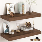 30Inch Walnut Floating Shelves for Wall, 12 Inch Deep Shelves for Bedroom, Kitchen, Bathroom Wall Mounted, Rustic Wood Floati