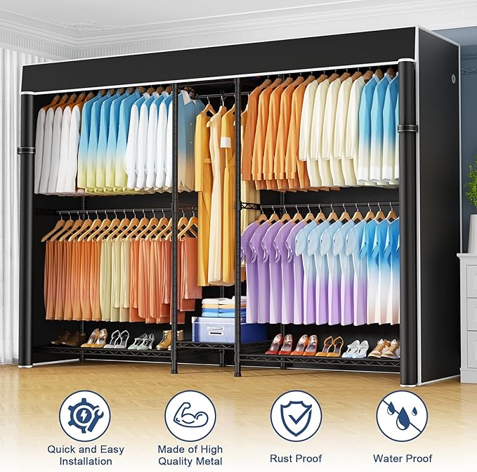 Ulif E12C Max Heavy Duty Closet Organizer System，Freestanding Clothing Rack, Adjustable Garment Rack 83" W x 16" D x 76.5" H 